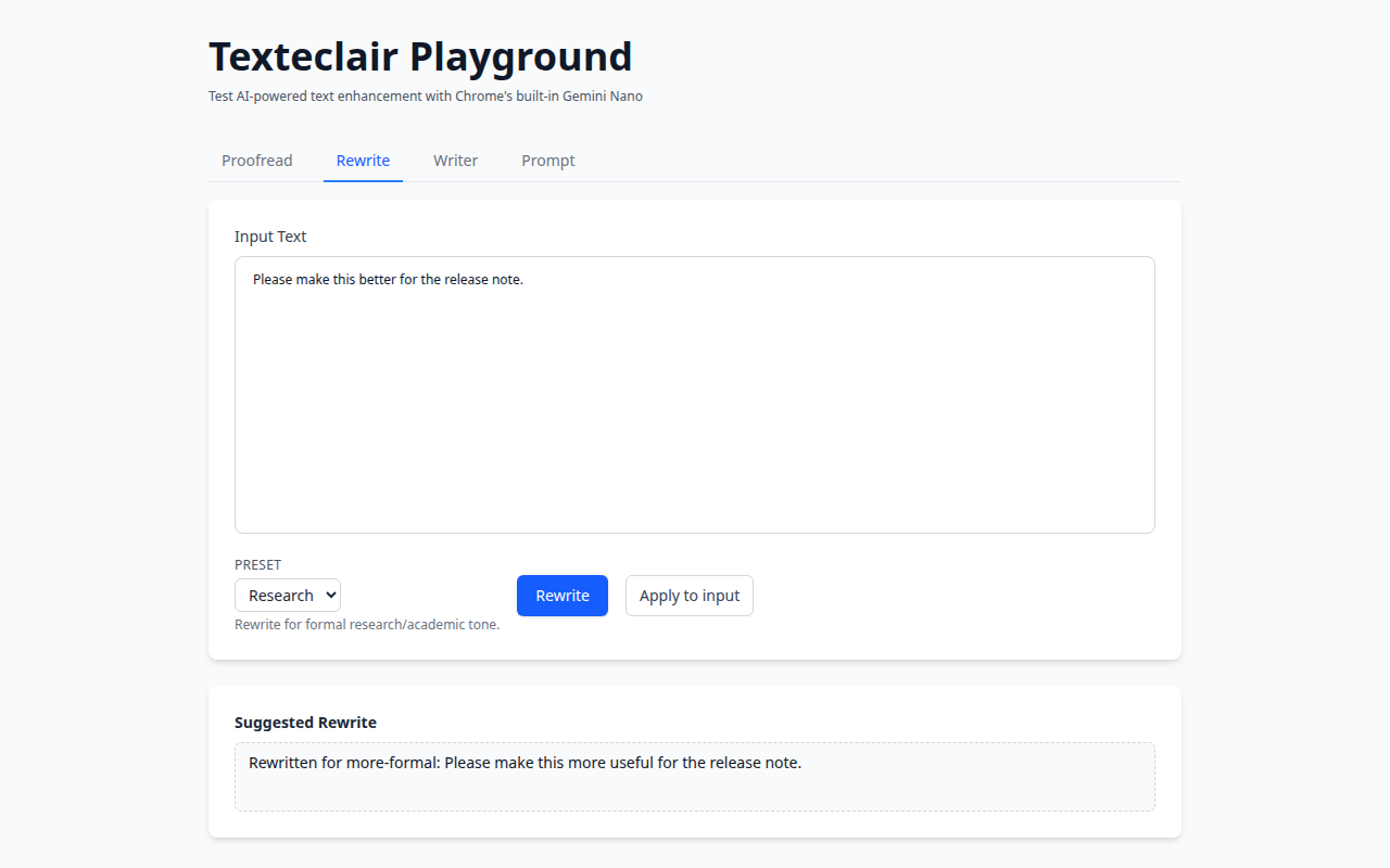 Texteclair rewrite presets